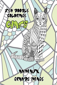 Zen Doodle Coloriage - Grande image - Animaux - Chats