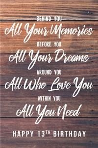 Behind You All Your Memories. Before You All Your Dreams. Around You All Who Love You. Within You All You Need. Happy 13th Birthday