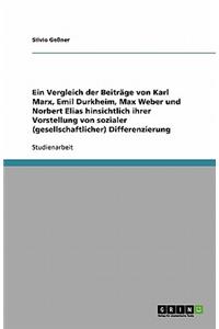 Ein Vergleich der Beiträge von Karl Marx, Emil Durkheim, Max Weber und Norbert Elias hinsichtlich ihrer Vorstellung von sozialer (gesellschaftlicher) Differenzierung