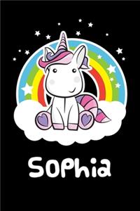 Sophia: Personalized Name Notebook Blank Journal For Girls Or Women With Unicorn