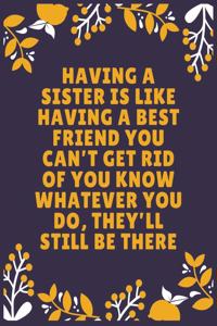 Having a sister is like having a best friend you can't get rid of you know whatever you do, they'll still be there