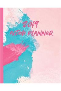 2019 Action Planner: Daily and Weekly Work Planner and Calendar. Modern Abstract Art.