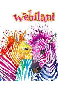 Wehilani: Rainbow Zebras, Personalized Journal, Diary, Notebook, 105 Lined Pages, Christmas, Birthday, Friendship Gifts for Girls, Teens and Women, Book Size 8 1/2 X 11