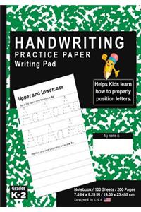 Handwriting Practice Paper Writing Pad: School Marble Green - Kids Primary Journal Writing Tablet Notebook - For Learning Upper & Lowercase Alphabet ABC's - For Home & School [Classic]