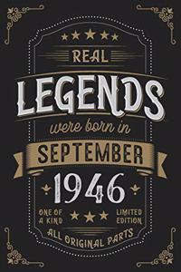 Real Legends were born in September 1946: Vintage Birthday Notebook - Great Individual Gift for Writing Notes, Scribble and Reminders lined 6x9 Inch 100 Pages