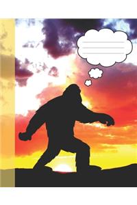 Sasquatch Silhouette Yellow Purple & Orange Sunset Composition Wide-ruled Blank line School Notebook