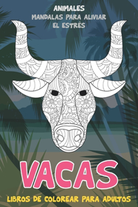 Libros de colorear para adultos - Mandalas para aliviar el estrés - Animales - Vacas