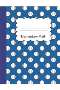 Elementary Math: Baseball Blank 4 x 4 Quadrille Squared Coordinate Grid Paper - Blue Sports game ball cover - Math & Science Exercise Note Book: Preschool, Kindergar