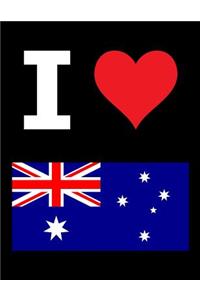 I Love Australia - 100 Page Blank Notebook - Unlined White Paper, Black Cover