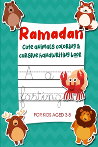 Ramadan Cute Animals Coloring & Cursive Handwriting Book For Kids Aged 3-8