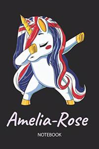 Amelia-Rose - Notebook: Blank Lined Personalized & Customized Name Great Britain Union Jack Flag Hair Dabbing Unicorn Notebook / Journal for Girls & Women. Funny Unicorn Ac