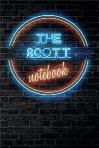 The SCOTT Notebook: Vintage Blank Ruled Personalized & Custom Neon Sign Name Dotted Notebook Journal for Boys & Men. Wall Background. Funny Desk Accessories. Retro Back