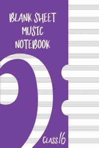 Blank Sheet Music Composition Manuscript Staff Paper Art Music CLASS 16 Notebook Purple Cover