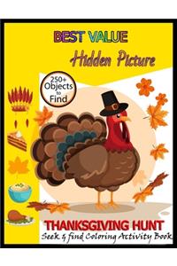 BEST VALUE Hidden Picture THANKSGIVING HUNT seek & find Coloring Activity Book