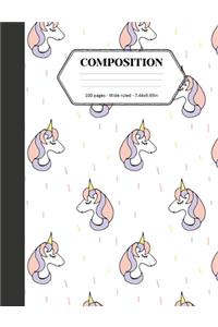 Composition: Book - Wide Ruled - Cute Notebook with Pretty Unicorn Sprinkles - Journal for Students / Teachers - 7.44 x 9.69