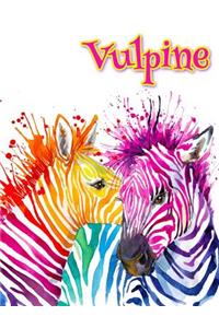 Vulpine: Rainbow Zebras, Personalized Journal, Diary, Notebook, 105 Lined Pages, Christmas, Birthday, Friendship Gifts for Girls, Teens and Women, Book Size 8 1/2 X 11