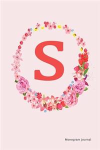 Monogram Journal - Initial S (Pink Flower)