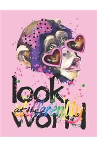 Back to School Composition Notebook for Girls Funny Monkey Art Cover Elementary Students Wide Ruled Journal with Cute Chimp