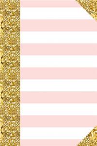 Blush Pink White Stripes Journal Golden Accents