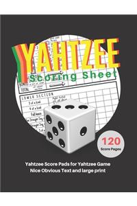 Yahtzee Scoring Sheet