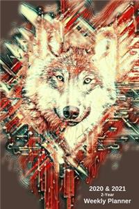 2020 & 2021 Weekly Planner - Two Year Appointment Book Gift -Two-Year Agenda Notebook With Grey Wolf Abstract Art Cover