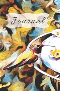 Elegant Green & Blue Watercolor of Ruby Red Throat Hummingbird at Feeder Pretty Diary Journal for Daily Thoughts