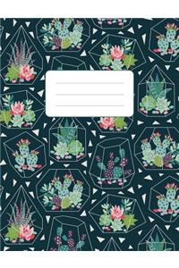 Composition Notebook: Dark Succulent Terrarium Pattern: 100 Pages of 7.5