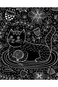 Journal Notebook Cute Cat in Flowers Pattern 1