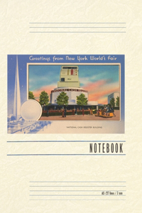 Vintage Lined Notebook Greetings from New York World's Fair, National Cash Register Building