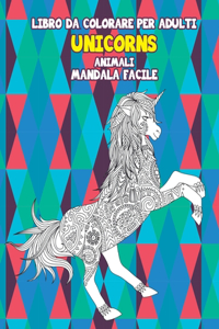 Libro da colorare per adulti - Mandala facile - Animali - Unicorns