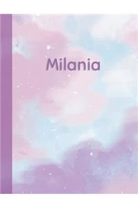 Milania: Personalized Composition Notebook - College Ruled (Lined) Exercise Book for School Notes, Assignments, Homework, Essay Writing. Purple Pink Blue Cov