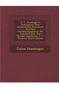 J. V. Staudingers's Kommentar Zum Burgerlichen Gesetzbuch Und Dem Einfuhrungsgesetze: Bd. Familienrecht, Von Theodor Engelmann. 2 V - Primary Source E