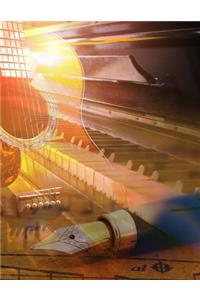 Piano Guitar and Fountain Pen Blank Sheet Music Notebook