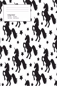 Unicorn White Pattern Composition College Ruled Book (7.44 x 9.69) 200 pages V6