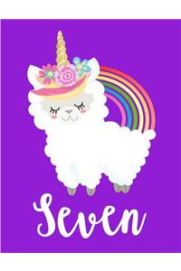 Magical Llamacorn 7th Birthday Lined Notebook: Cute Llamacorn Llama Unicorn Composition Book Journal Diary Notepad for 7 Year Old Girls to Write in Seventh Birthday Gift for Seven Yr Old (8.5 X 1