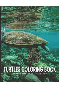 Turtles Coloring Book Activity Sheets For Kids, Teens & Adults