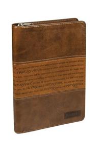 Classic Faux Leather Journal Strong and Courageous Joshua 1:57 Bible Verse, Brown Inspirational Notebook, Lined Pages W/Scripture, Ribbon Marker, Zipper Closure