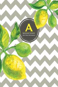 Monogram Journal a - Dot Grid Notebook: Large 8.5 X 11, Yellow Lemon & Grey Chevron