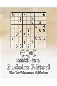 600 mittlere Sudoku Rätsel für Erfahrene Rätsler