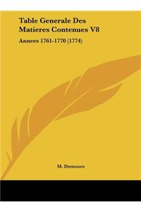 Table Generale Des Matieres Contenues V8