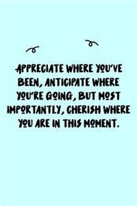 Appreciate where you've been, anticipate where you're going, but most importantly, cherish where you are in this moment. Journal