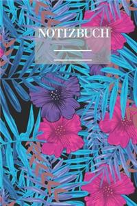 Notizbuch Garten Muster Pattern Pflanzen Blumen Pflanze Flower Blüte Lila Pink Blau Schwarz