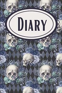 Gothic Diamonds Blue Floral Skull Diary
