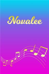 Novalee: Sheet Music Note Manuscript Notebook Paper - Pink Blue Gold Personalized Letter N Initial Custom First Name Cover - Musician Composer Instrument Com