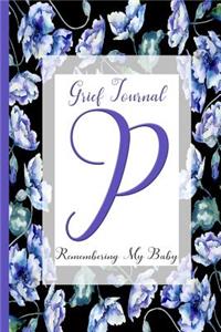 Blue Watercolor Flowers, Monogram Letter P