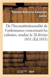 de l'Inconstitutionnalité de l'Ordonnance Concernant Les Colonies