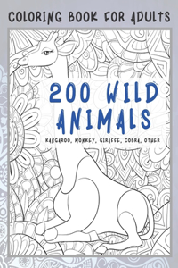 200 Wild Animals - Coloring Book for adults - Kangaroo, Monkey, Giraffe, Cobra, other