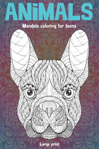 Mandala Coloring for Teens - Animals - Large Print