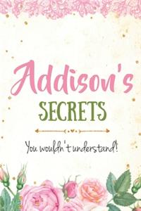 Addison's Secrets personalized name notebook for girls and women