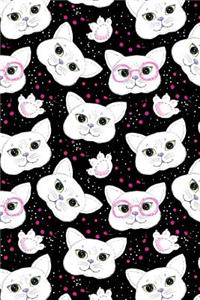 Bullet Journal Notebook for Cat Lovers White Cats Faces and Paws 2